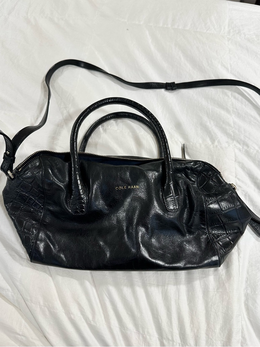 Cole Haan Black Leather Tote with Adjustable Crossbody Strap
